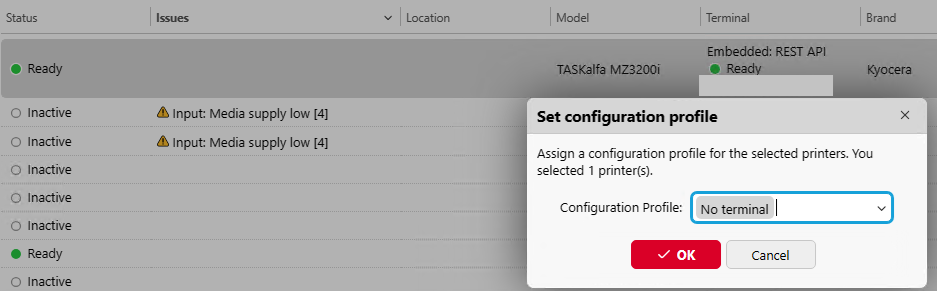 Setting the configuration profile to No terminal