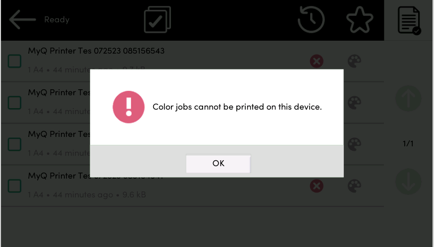 Color jobs cannot be printed on this device example message