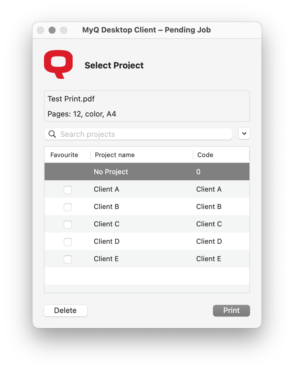 MDC project selection on macOS