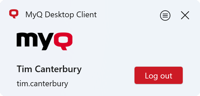 MyQ Desktop Client login screen