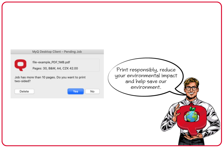 Confirmation dialogue for printing more than 10 pages, asking if you want to print two-sided