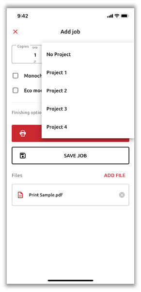 Assign a print job to a project