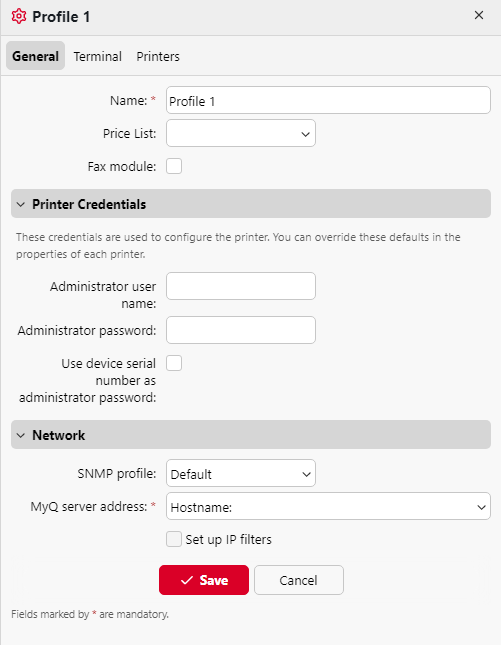 Configuration profile general tab