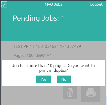 User interaction example in MyQ Desktop Client