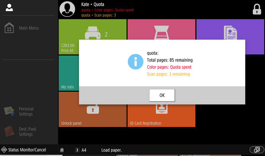 Detailed quota information on the terminal