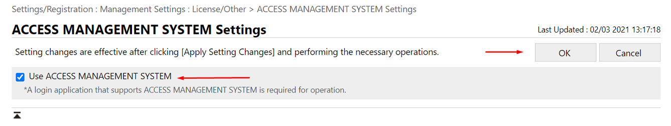 Device web UI - Access Management System Settings