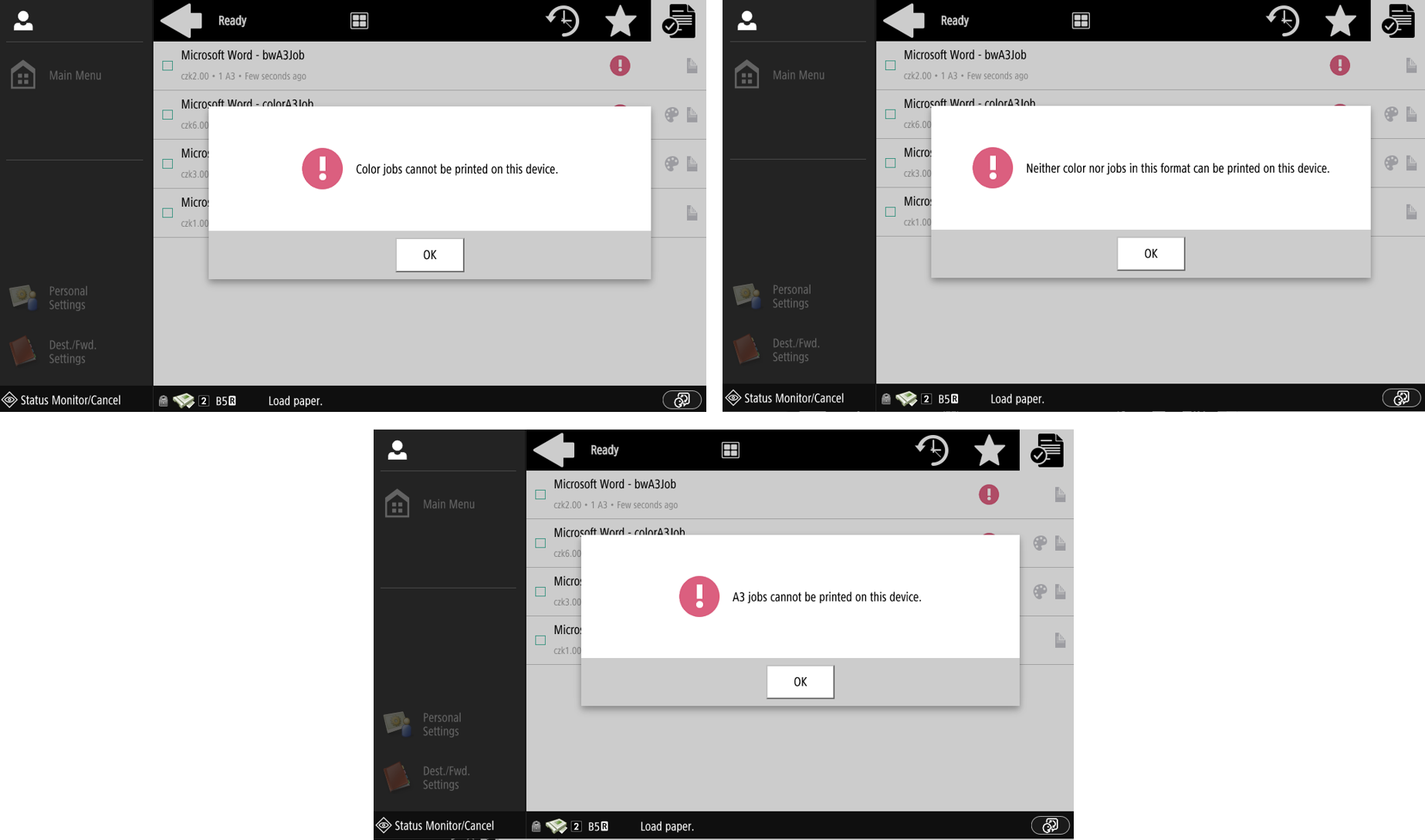 Job Filters errors examples