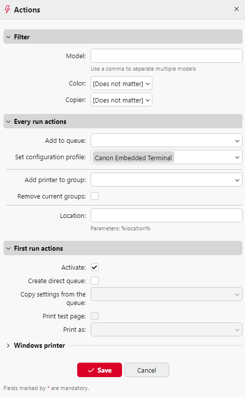 Set configuration profile setting