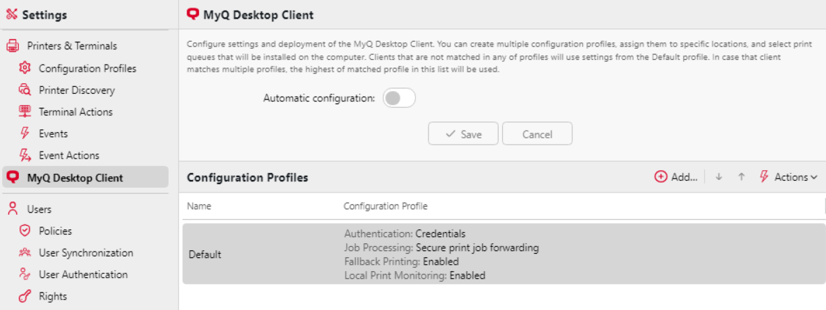 MyQ Desktop Client settings tab