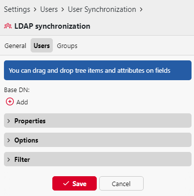 LDAP sync users tab settings