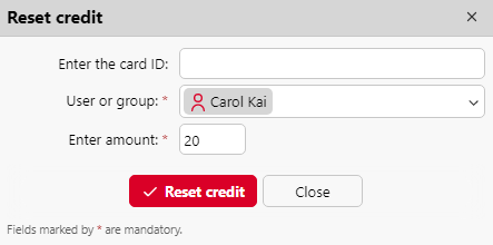 Reset credit options