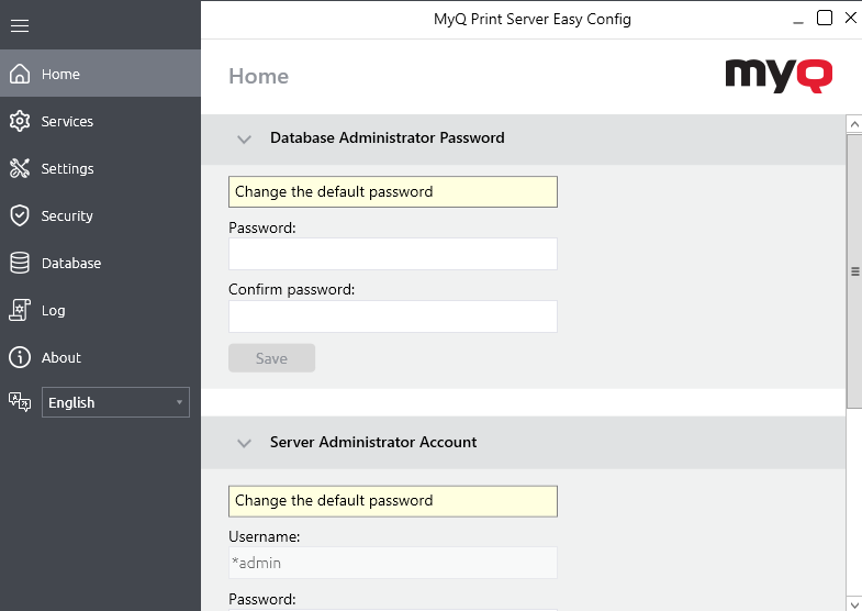 Changing password on the home tab