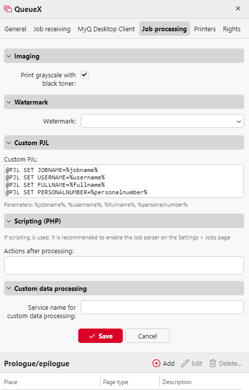 Job processing tab