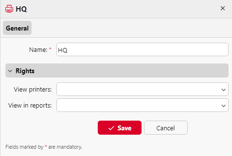 New printer group properties panel