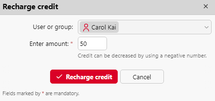 Recharge credit settings