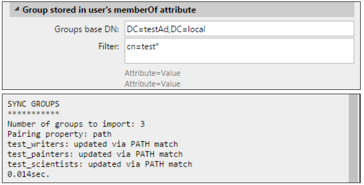 Groups stored in the membeOf attribute import example