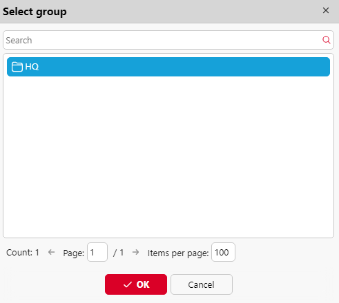 Select group dialog box