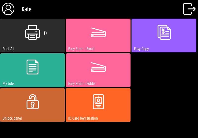 MyQ Canon embedded terminal top menu