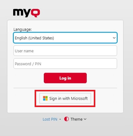 MyQ web UI with Microsoft log in option