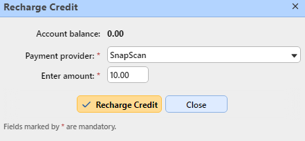 SnapScan recharging credit options