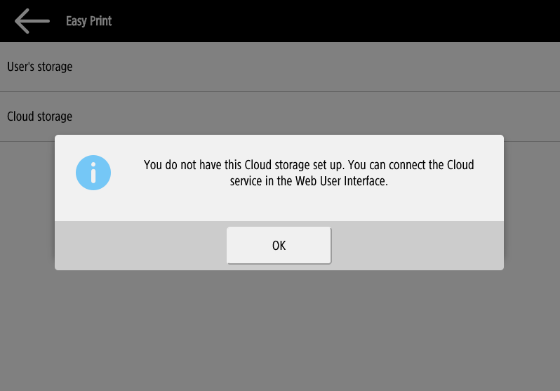 No cloud storage message