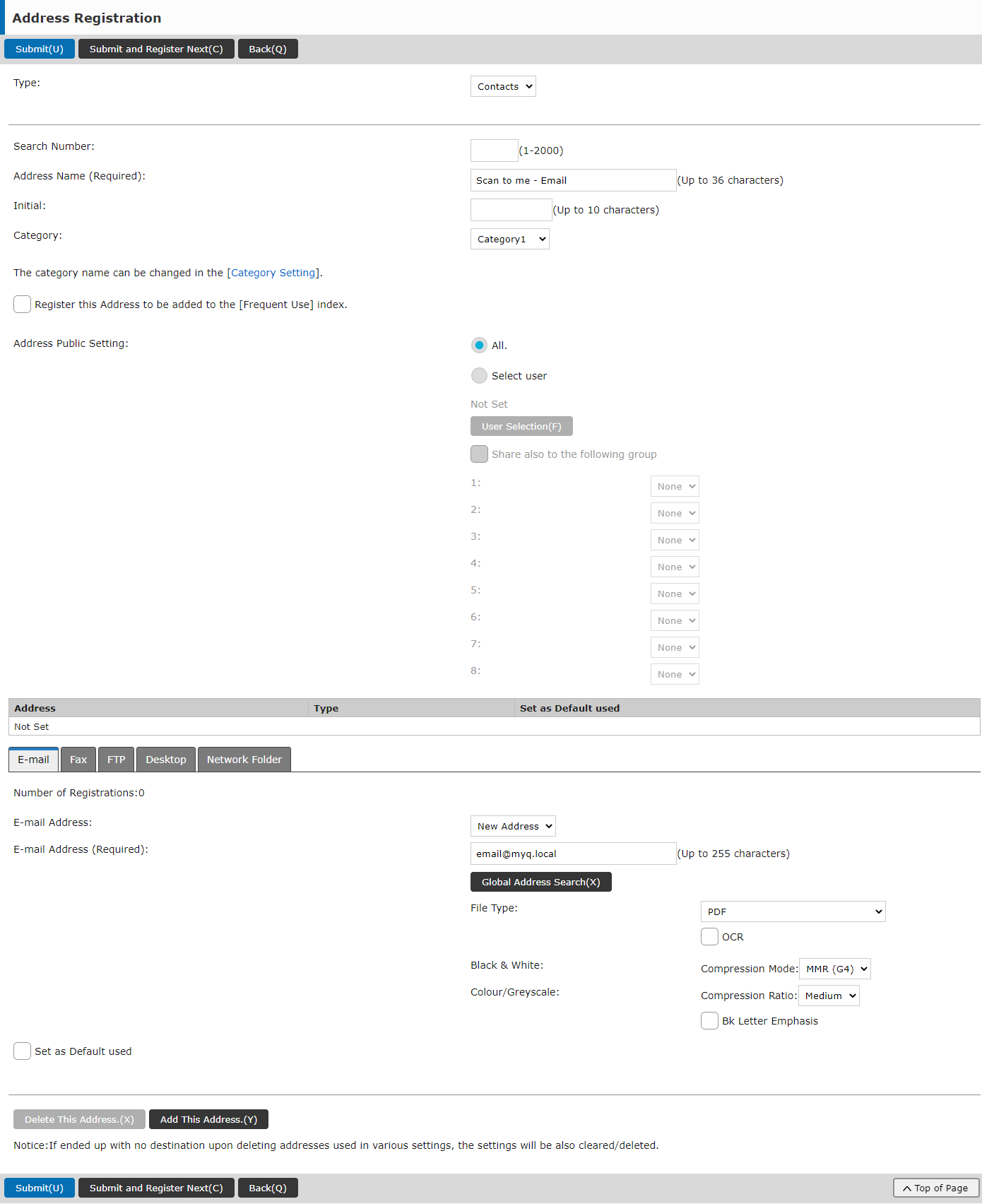 Registering a new destination to the address book on the modern interface