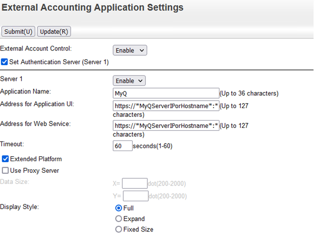 Device web UI - external accounting application settings