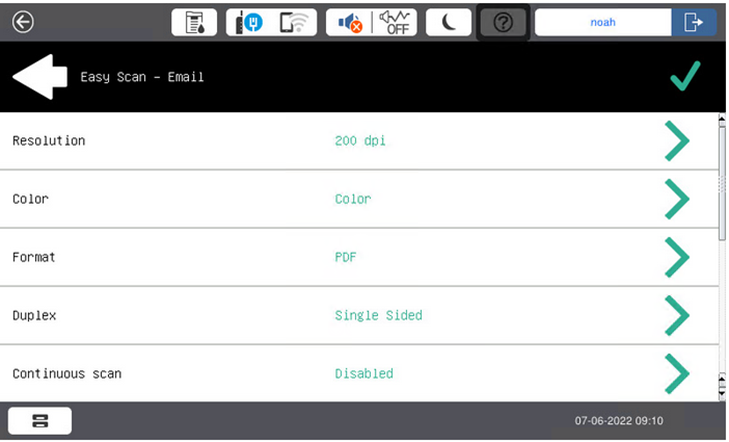 Easy Scan changing options on the terminal