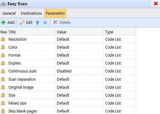 Predefined Easy Scan Parameters