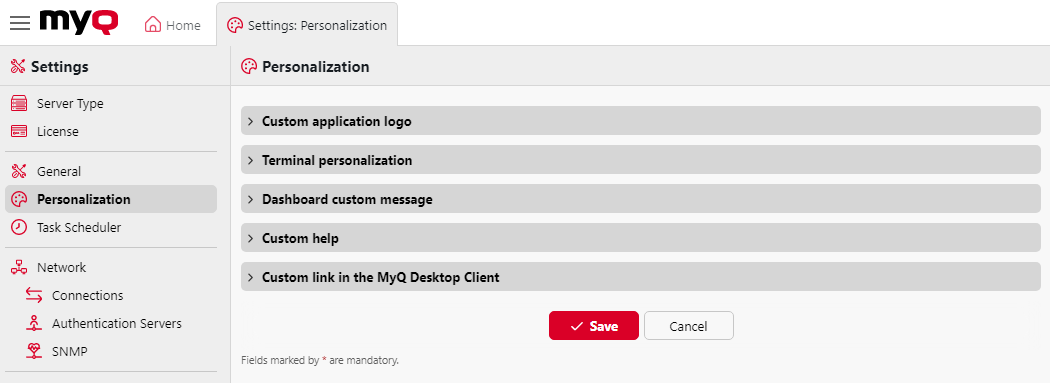 Personalization Settings tab