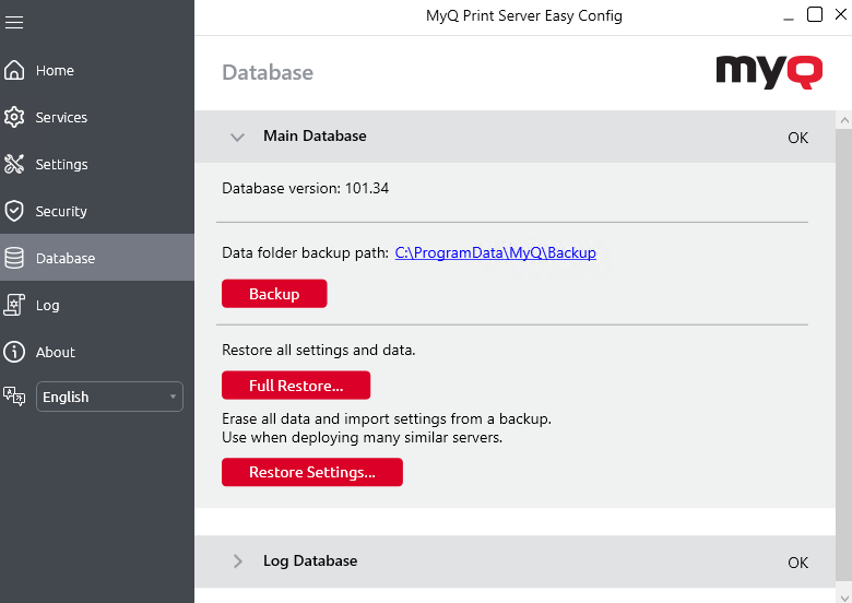 Easy Config - Database tab