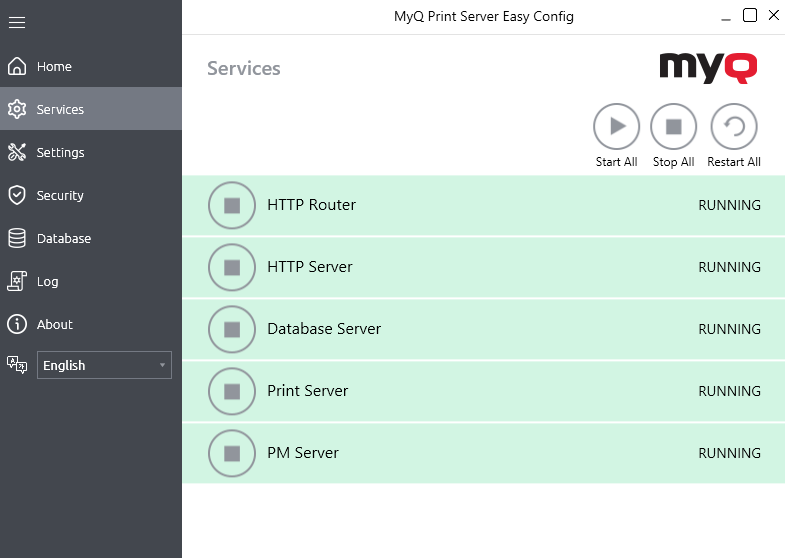 MyQ Easy Config - Services tab