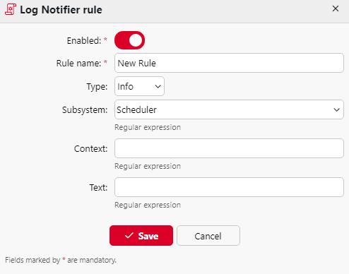 Log notifier rule general settings