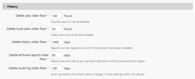 MyQ History options