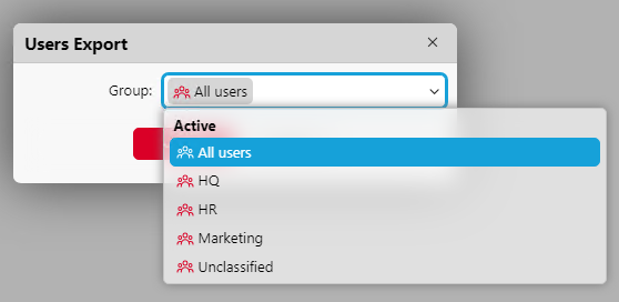 Select user group to export