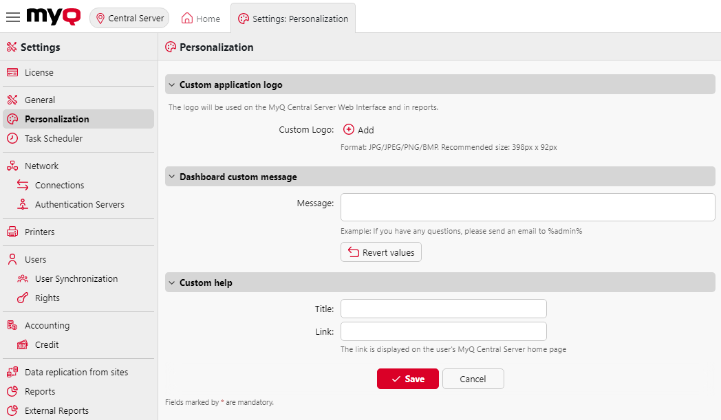 Personalization Settings tab