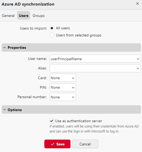 Azure sync users tab