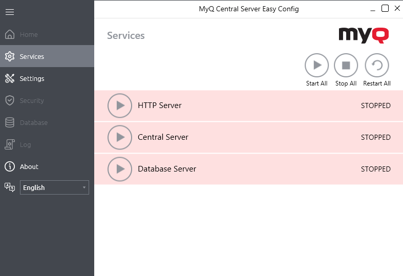 MyQ Central Easy Config - Stop all services