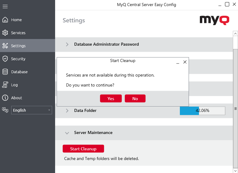 MyQ Central Easy Config- server maintenance
