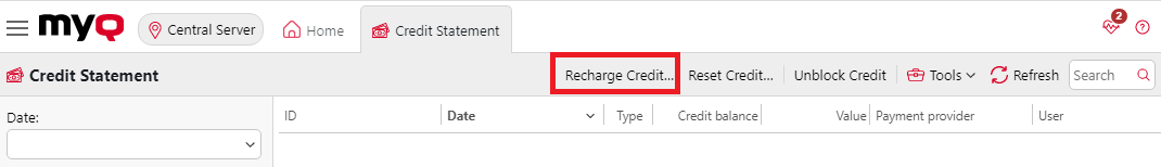 Recharge Credit button