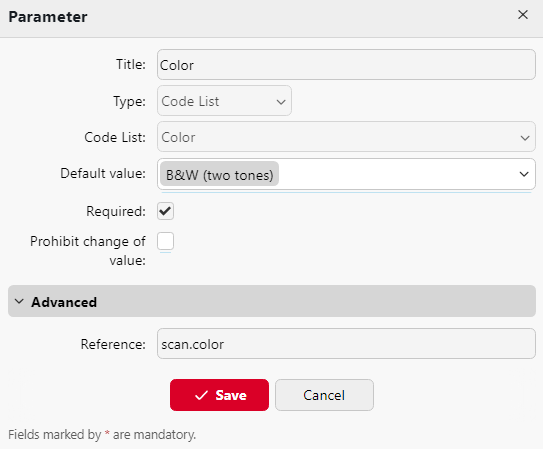 Parameter properties panel