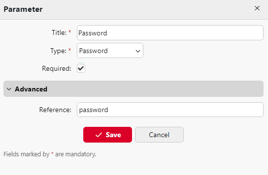 Example Password custom parameter settings