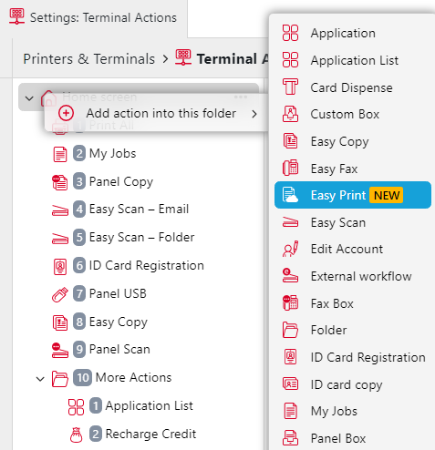 Adding the Easy Print terminal action node