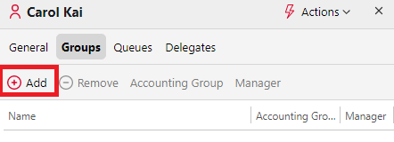 Adding a new group on the user's properties panel