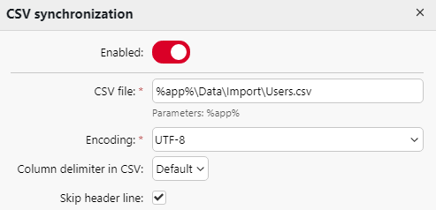 CSV sync properties panel