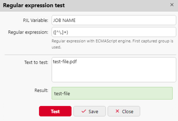 Regular expression test example for job name detection