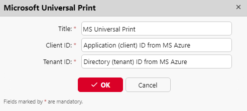 Microsoft Universal Print connection settings