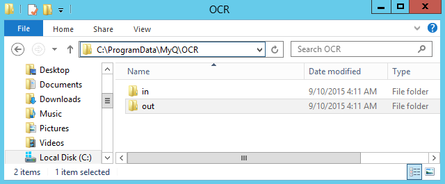 The OCR in and out folders