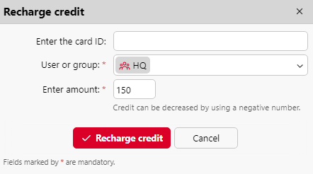 Recharge Credit settings