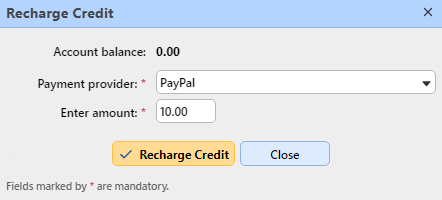 Recharging credit via PayPal options